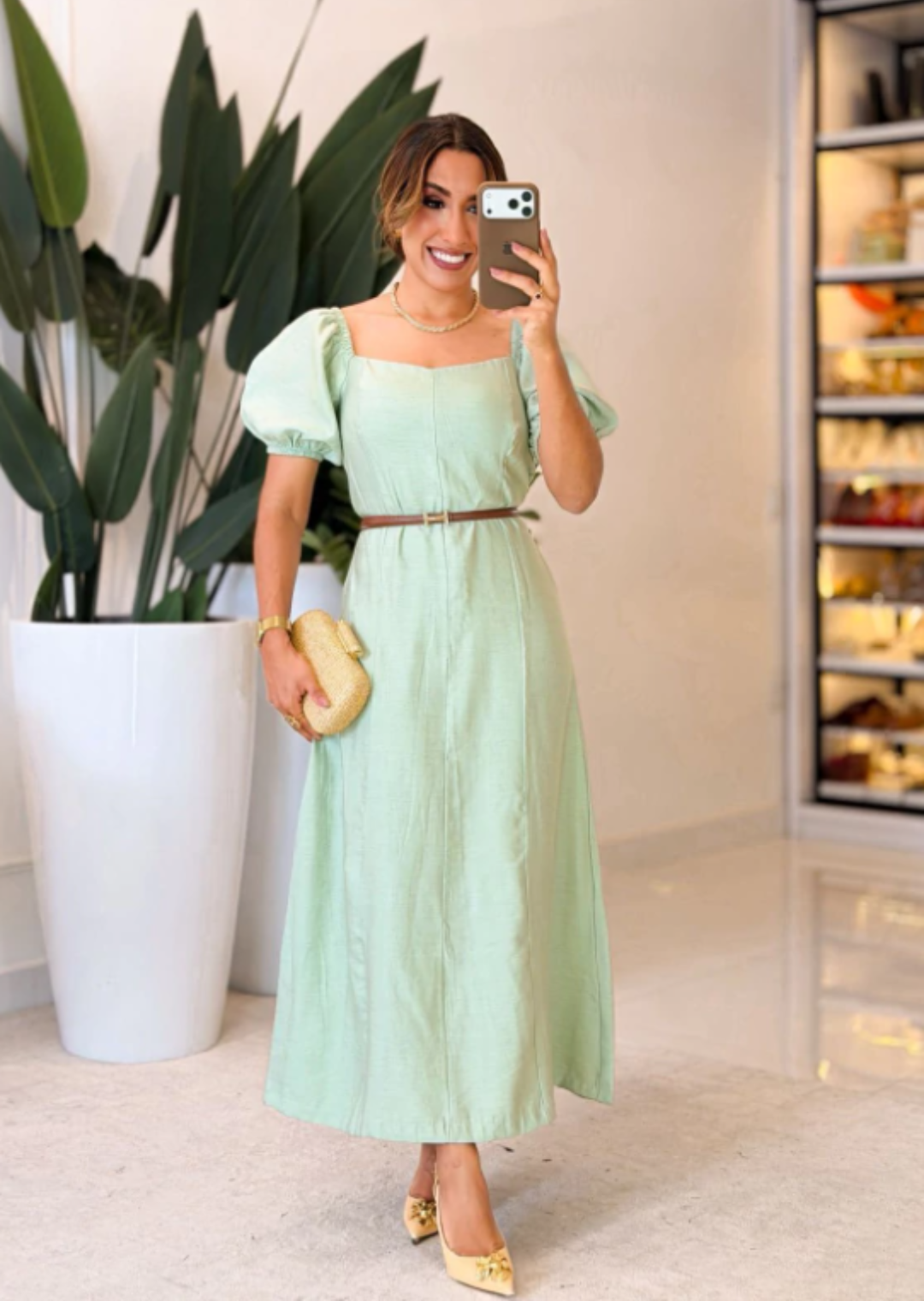 984- Vestido linho | Gola quadrada
