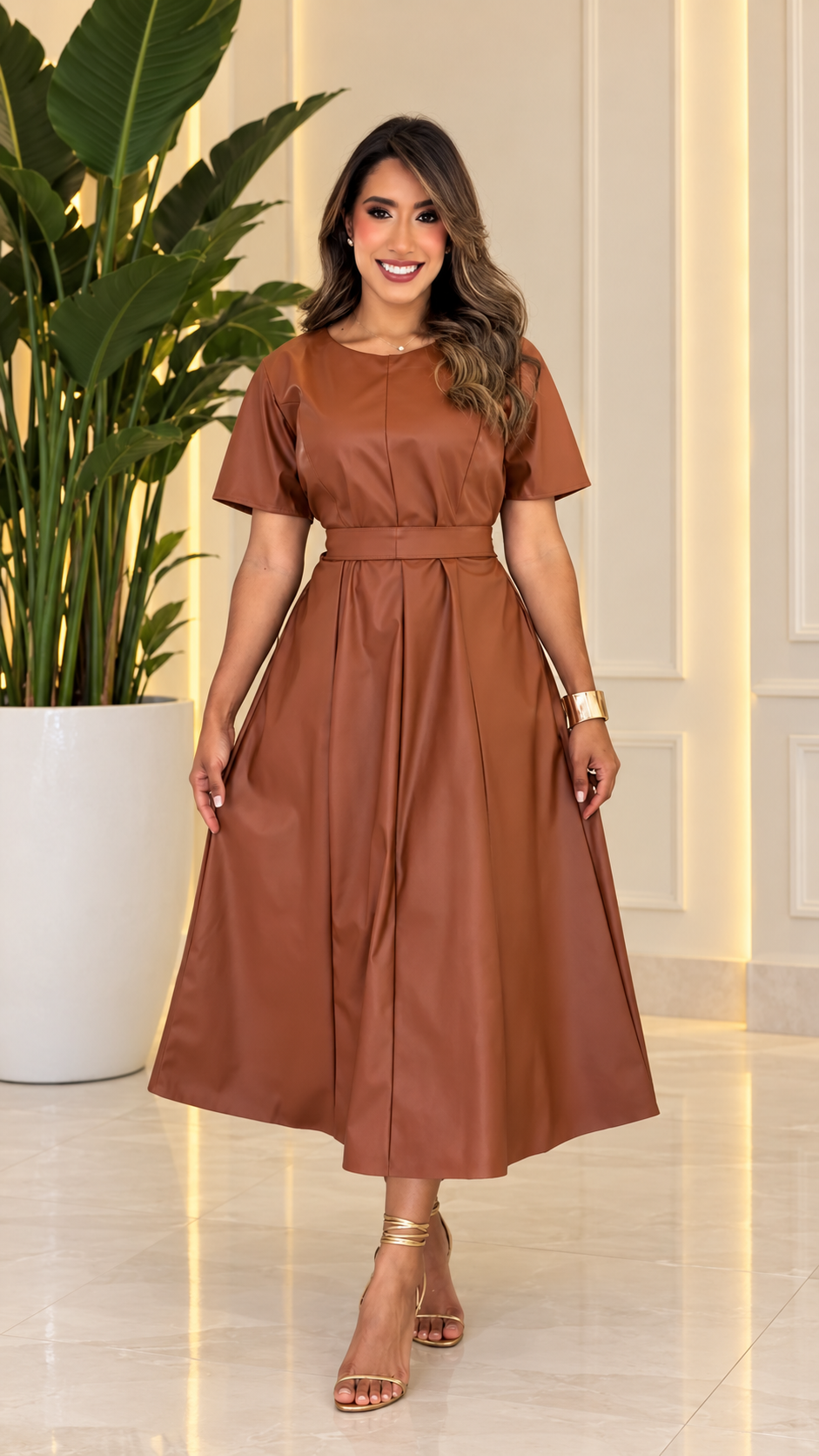 1287- Vestido midi | Couro Eco Premium