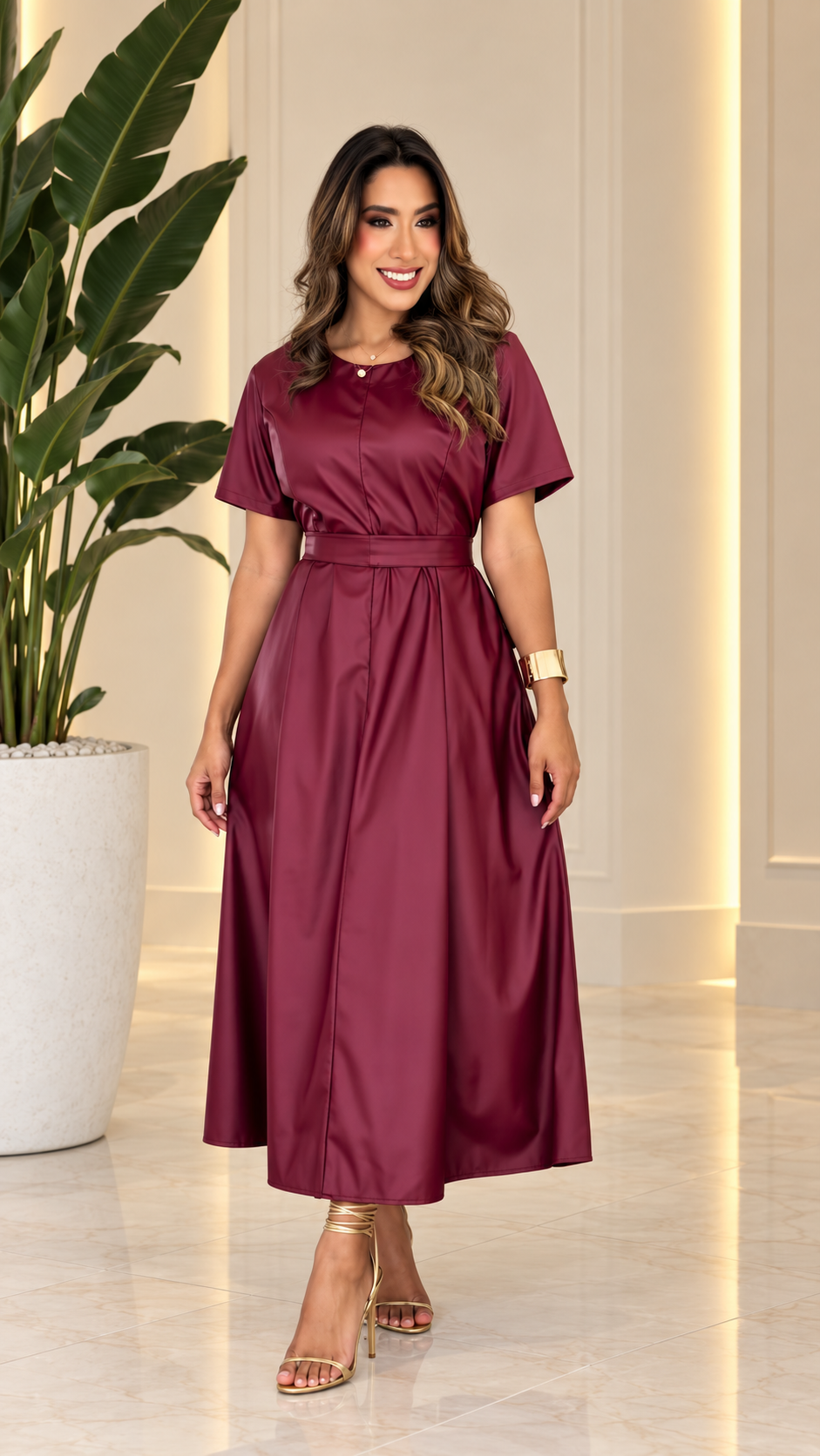 1287- Vestido midi | Couro Eco Premium